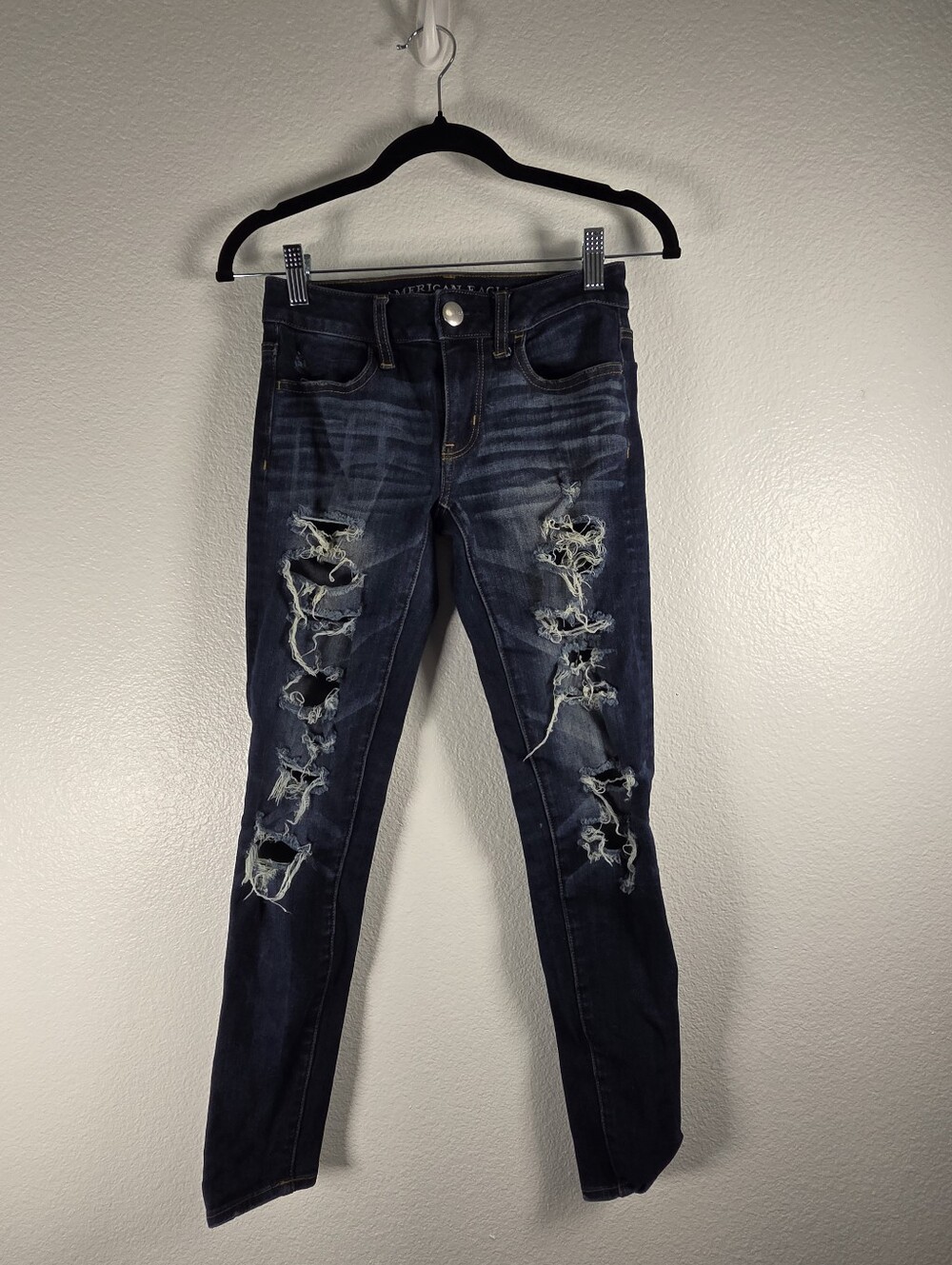 American Eagle Outfitters Women's Size 00 Dark Blue Ripped Skinny Jeggings